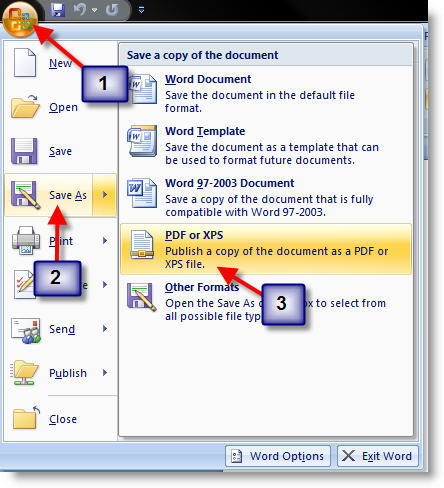 طريقة الحفظ باستعمال وورد 2007